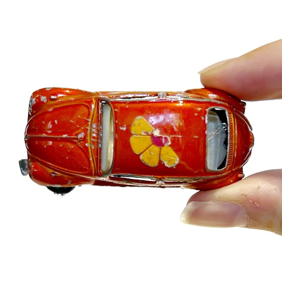 Vintage Zylmex Volkswagen Beetle Bug Die Cast Model Toy Car Orange Flower 1960s - Picture 6 of 10